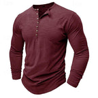 Henley Shirt Long-Sleeve Cotton Men's Olive Green Button Neck – Casual, Office, Everyday Wear