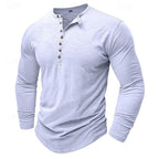 Henley Shirt Long-Sleeve Cotton Men's Olive Green Button Neck – Casual, Office, Everyday Wear