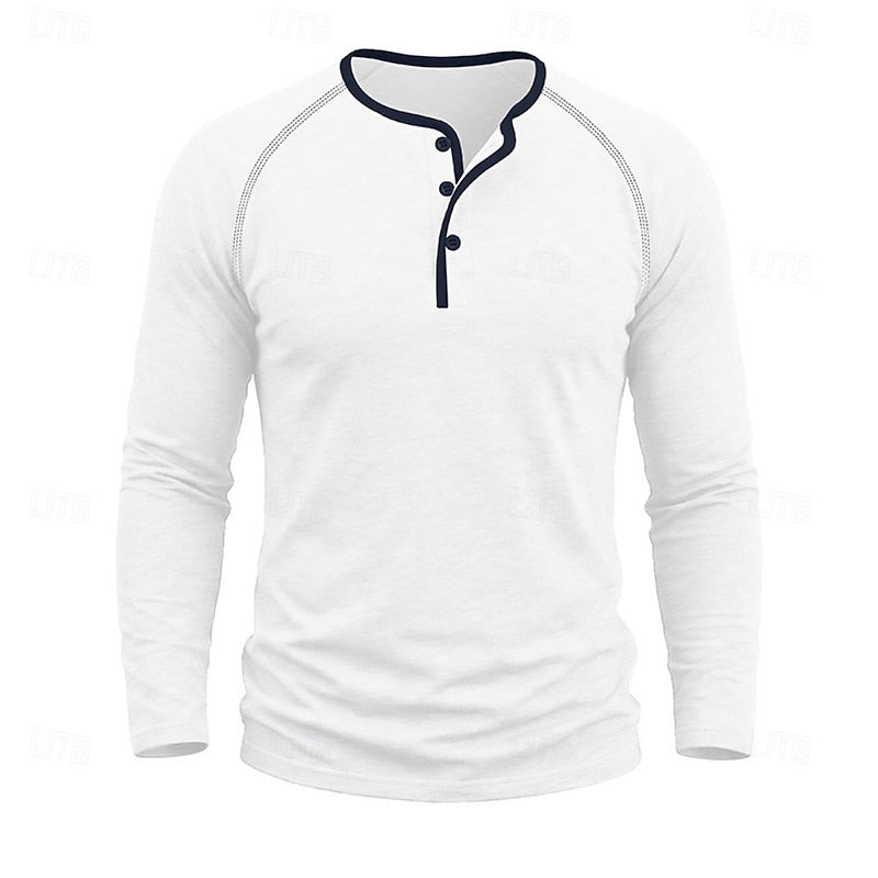 Henley Shirt Long Sleeve Men's Cotton Button Neck Green Top – Casual, Office, Holiday, Gift