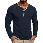 Henley Shirt Long Sleeve Men's Cotton Button Neck Green Top – Casual, Office, Holiday, Gift