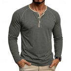 Henley Shirt Long Sleeve Men's Cotton Button Neck Green Top – Casual, Office, Holiday, Gift