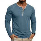 Henley Shirt Long Sleeve Men's Cotton Button Neck Green Top – Casual, Office, Holiday, Gift