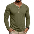 Henley Shirt Long Sleeve Men's Cotton Button Neck Green Top – Casual, Office, Holiday, Gift