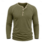 Henley Shirt Long Sleeve Men's Cotton Button Neck Green Top – Casual, Office, Holiday, Gift