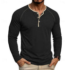 Henley Shirt Long Sleeve Men's Cotton Button Neck Green Top – Casual, Office, Holiday, Gift