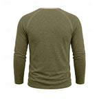 Henley Shirt Long Sleeve Men's Cotton Button Neck Green Top – Casual, Office, Holiday, Gift