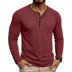 Henley Shirt Long Sleeve Men's Cotton Button Neck Green Top – Casual, Office, Holiday, Gift