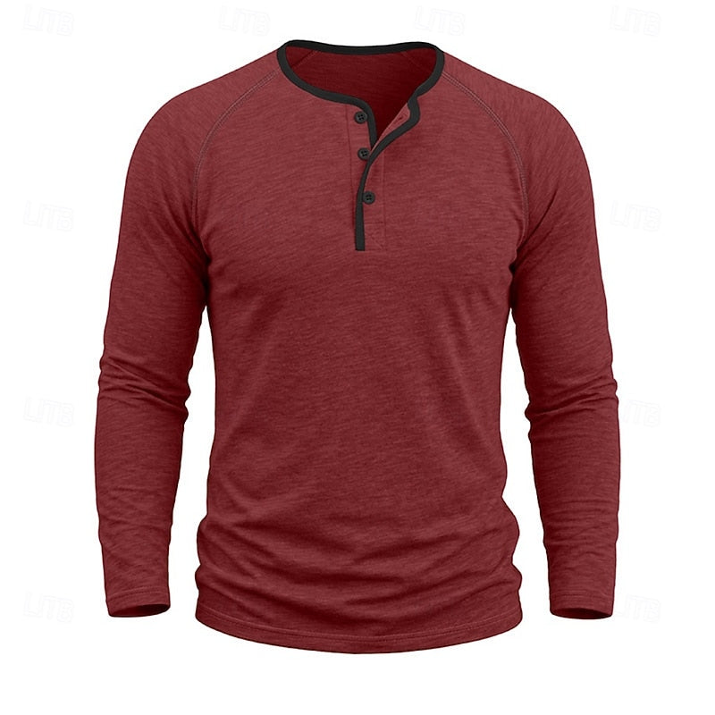 Henley Shirt Long Sleeve Men's Cotton Button Neck Green Top – Casual, Office, Holiday, Gift