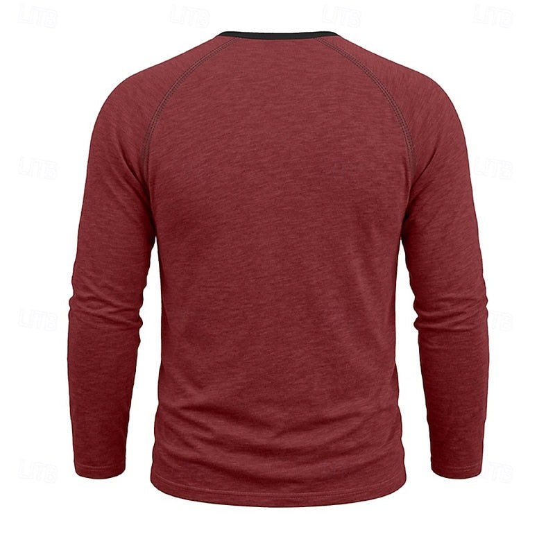 Henley Shirt Long Sleeve Men's Cotton Button Neck Green Top – Casual, Office, Holiday, Gift