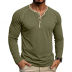 Henley Shirt Long Sleeve Men's Cotton Button Neck Green Top – Casual, Office, Holiday, Gift