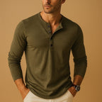 Henley Shirt Men's Cotton Long Sleeve Button Placket Slim Fit – Casual, Office, Everyday Wear