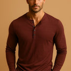 Henley Shirt Men's Cotton Long Sleeve Button Placket Slim Fit – Casual, Office, Everyday Wear