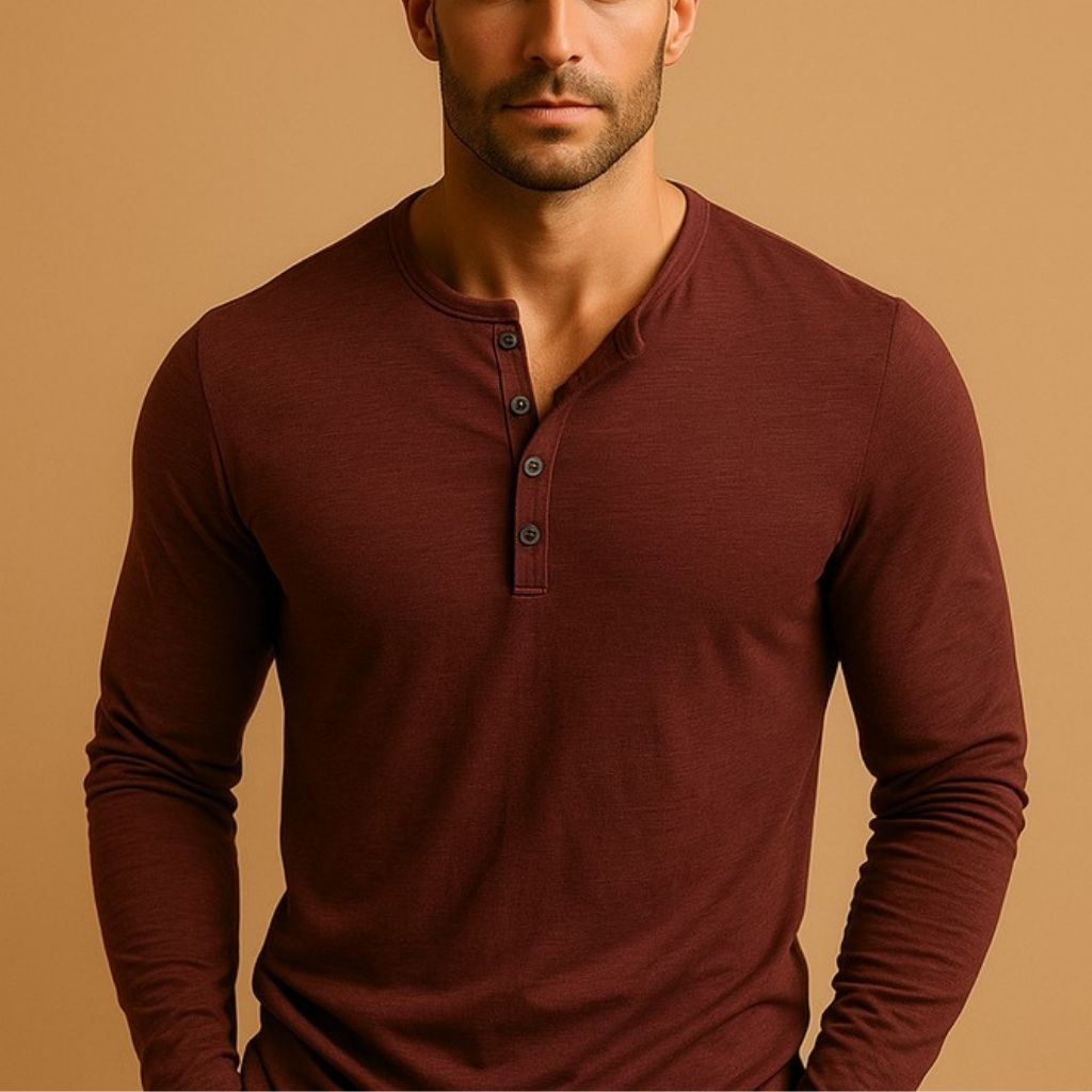 Henley Shirt Men's Cotton Long Sleeve Button Placket Slim Fit – Casual, Office, Everyday Wear