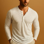Henley Shirt Men's Cotton Long Sleeve Button Placket Slim Fit – Casual, Office, Everyday Wear