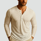 Henley Shirt Men's Cotton Long Sleeve Button Placket Slim Fit – Casual, Office, Everyday Wear