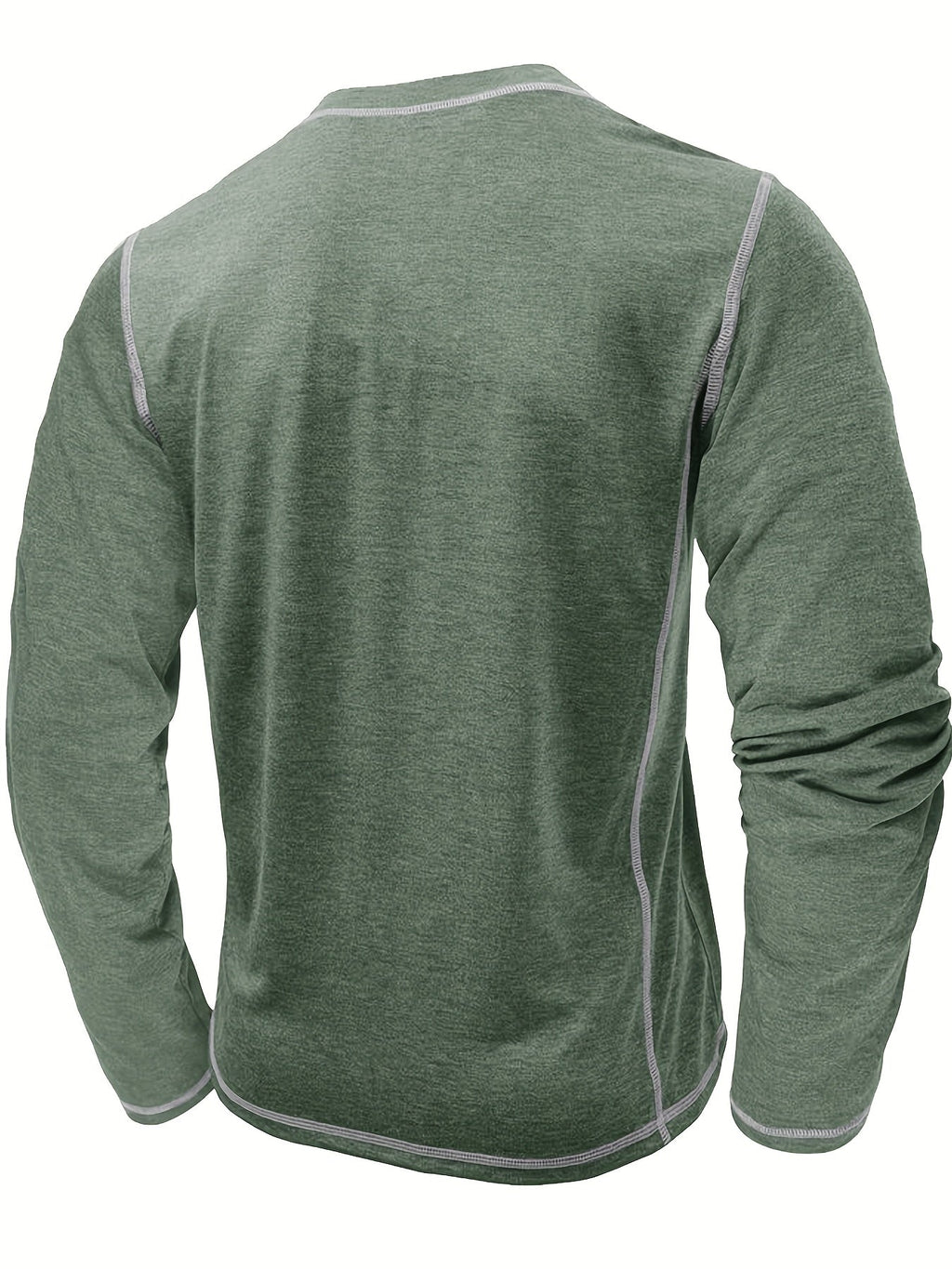 Henley Shirt Men's Long Sleeve Cotton Contrast Stitch Chest Pocket Khaki – Casual, Office, Everyday Gift