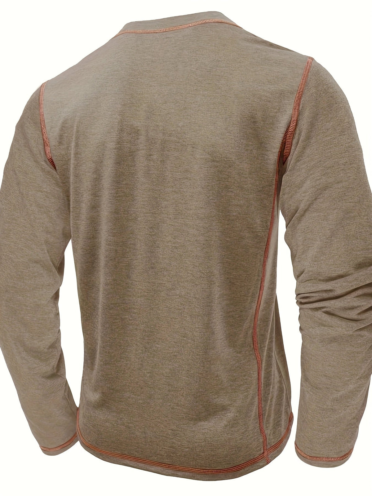 Henley Shirt Men's Long Sleeve Cotton Contrast Stitch Chest Pocket Khaki – Casual, Office, Everyday Gift