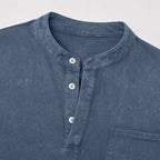 Henley Shirt Men's Vintage Washed Cotton Long Sleeve with Pocket – Casual, Office, Everyday Wear