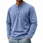 Henley Shirt Men's Vintage Washed Cotton Long Sleeve with Pocket – Casual, Office, Everyday Wear