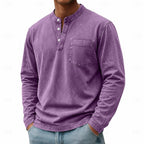 Henley Shirt Men's Vintage Washed Cotton Long Sleeve with Pocket – Casual, Office, Everyday Wear