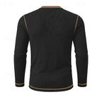 Henley Shirt Ribbed Knit Long Sleeve Men's Contrast Trim – Casual, Office, Everyday Wear