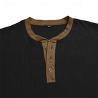 Henley Shirt Ribbed Knit Long Sleeve Men's Contrast Trim – Casual, Office, Everyday Wear