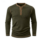 Henley Shirt Ribbed Knit Long Sleeve Men's Contrast Trim – Casual, Office, Everyday Wear