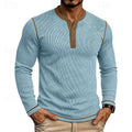 Henley Shirt Ribbed Knit Long Sleeve Men's Contrast Trim – Casual, Office, Everyday Wear