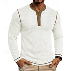 Henley Shirt Ribbed Knit Long Sleeve Men's Contrast Trim – Casual, Office, Everyday Wear