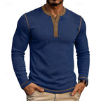 Henley Shirt Ribbed Knit Long Sleeve Men's Contrast Trim – Casual, Office, Everyday Wear