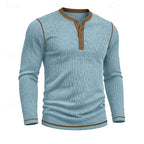 Henley Shirt Ribbed Knit Long Sleeve Men's Contrast Trim – Casual, Office, Everyday Wear
