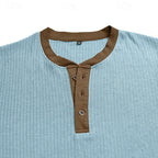 Henley Shirt Ribbed Knit Long Sleeve Men's Contrast Trim – Casual, Office, Everyday Wear