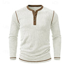 Henley Shirt Ribbed Knit Long Sleeve Men's Contrast Trim – Casual, Office, Everyday Wear