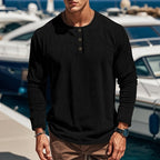 Henley Shirt Ribbed Long Sleeve Men's Brown Button Neck Top – Casual, Office, Holiday, Gift