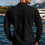 Henley Shirt Ribbed Long Sleeve Men's Brown Button Neck Top – Casual, Office, Holiday, Gift