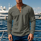 Henley Shirt Ribbed Long Sleeve Men's Brown Button Neck Top – Casual, Office, Holiday, Gift