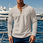 Henley Shirt Ribbed Long Sleeve Men's Brown Button Neck Top – Casual, Office, Holiday, Gift