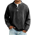 Henley Sweatshirt Cotton Men's Washed Purple Long Sleeve Button Neck – Casual, Office, Holiday, Gift