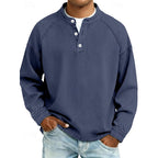 Henley Sweatshirt Cotton Men's Washed Purple Long Sleeve Button Neck – Casual, Office, Holiday, Gift