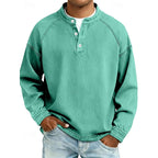 Henley Sweatshirt Cotton Men's Washed Purple Long Sleeve Button Neck – Casual, Office, Holiday, Gift