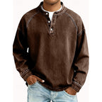 Henley Sweatshirt Cotton Men's Washed Purple Long Sleeve Button Neck – Casual, Office, Holiday, Gift