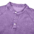 Henley Sweatshirt Cotton Men's Washed Purple Long Sleeve Button Neck – Casual, Office, Holiday, Gift