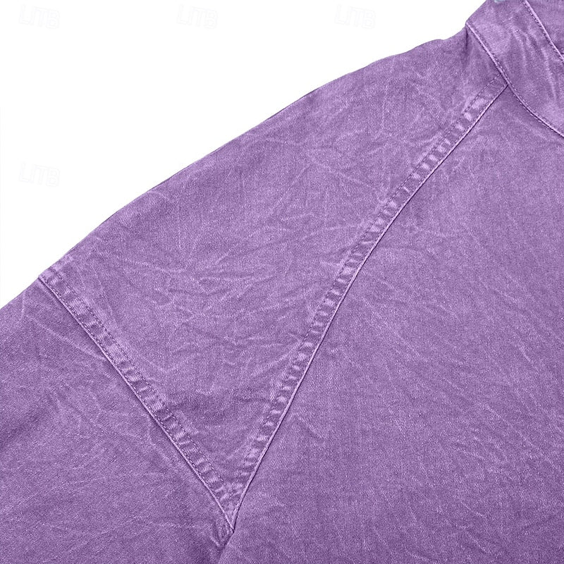 Henley Sweatshirt Cotton Men's Washed Purple Long Sleeve Button Neck – Casual, Office, Holiday, Gift