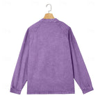 Henley Sweatshirt Cotton Men's Washed Purple Long Sleeve Button Neck – Casual, Office, Holiday, Gift