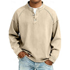 Henley Sweatshirt Cotton Men's Washed Purple Long Sleeve Button Neck – Casual, Office, Holiday, Gift
