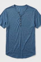 Henley T-Shirt Men's Short Sleeve Blue Button Placket – Casual, Office, Everyday, Gift