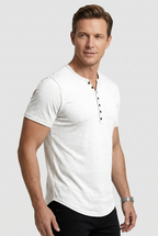 Henley T-Shirt Men's Short Sleeve Blue Button Placket – Casual, Office, Everyday, Gift