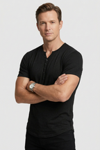 Henley T-Shirt Men's Short Sleeve Blue Button Placket – Casual, Office, Everyday, Gift