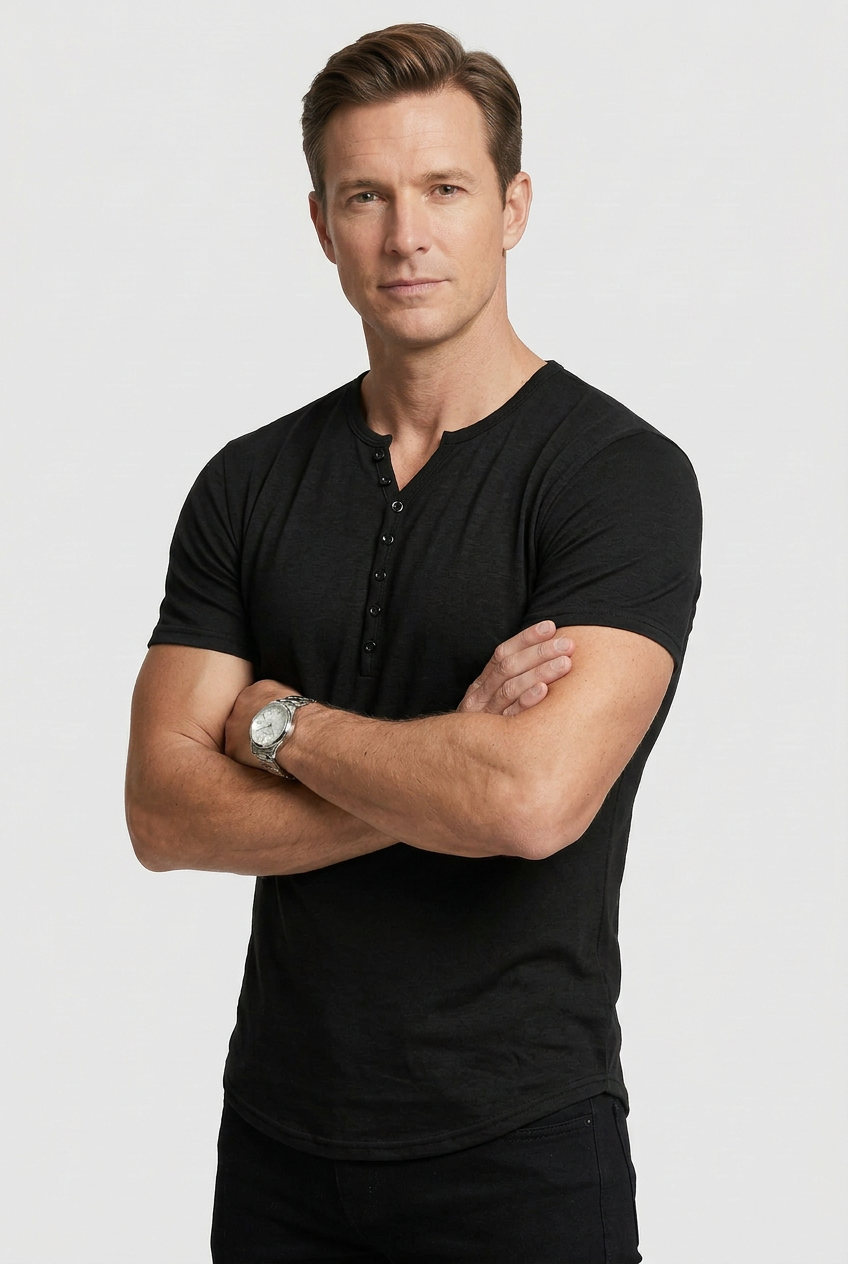 Henley T-Shirt Men's Short Sleeve Blue Button Placket – Casual, Office, Everyday, Gift