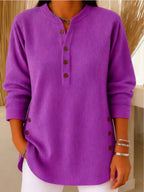 Henley Tunic Top Ribbed Blue Women's Long Sleeve Button Detail – Casual, Office · Werune